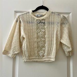 Zara crop top, lace, Size S, Beige